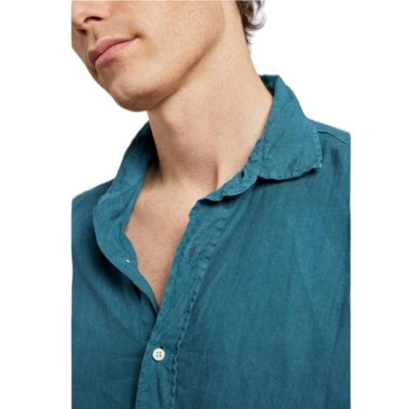 Beaufort & Blake Men's Upton Jade Garmet Dye Linen Shirt - Picture 4 of 12